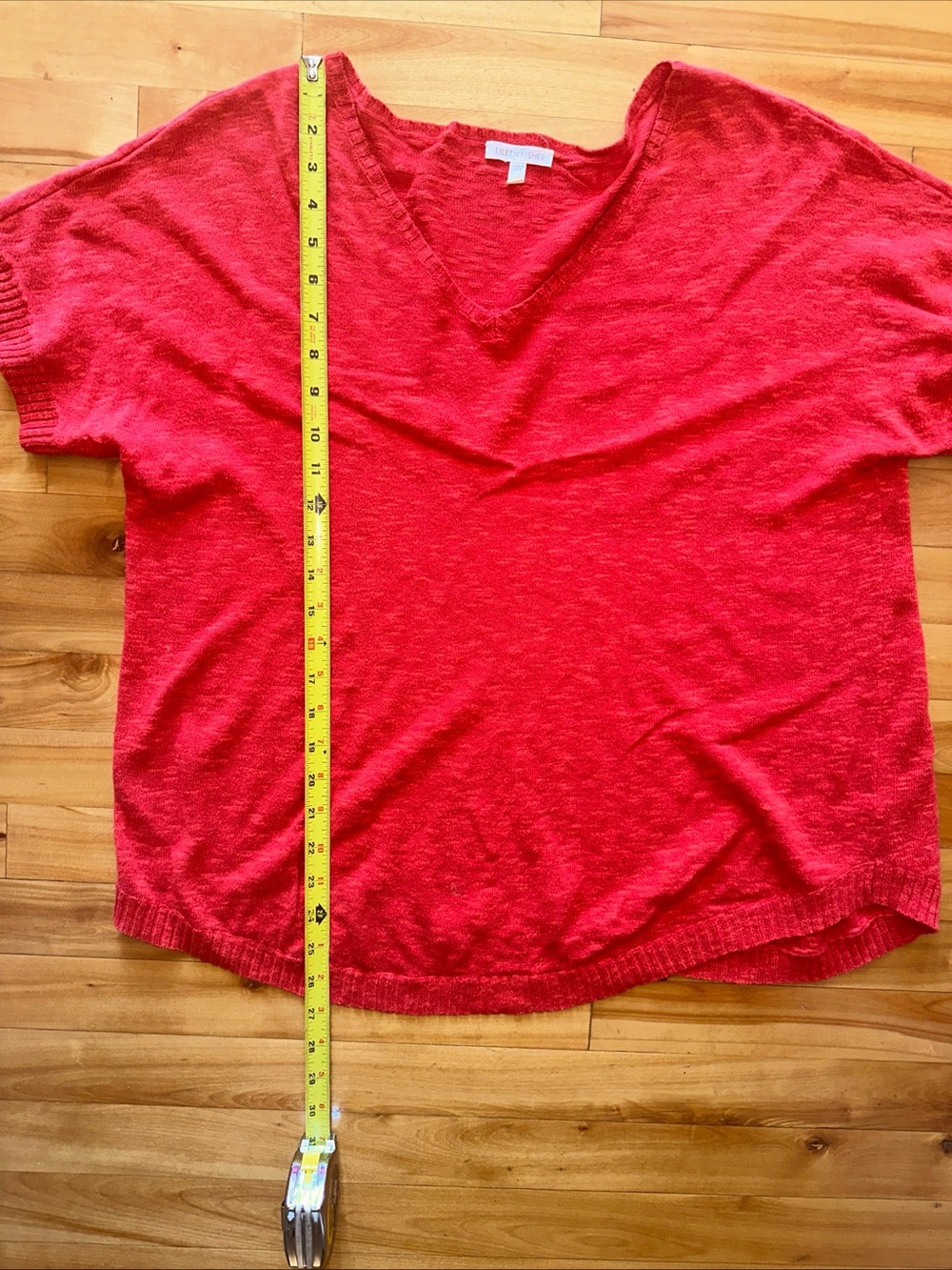 Eileen Fisher Bright Red Knit Sweater Top large - Picture 7 of 10